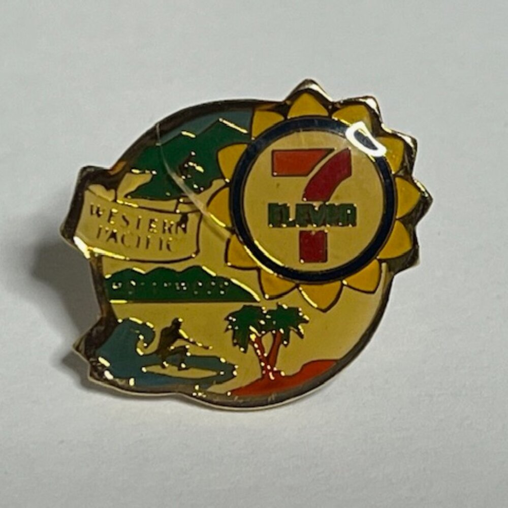 VTG 7 Eleven Western Pacific Hollywood Lapel Vest Hat Recognition Pin .75" RARE
